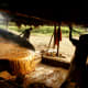pouring the jaggery for solidifying it