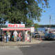 Red's Eats at the corner of Water Street and US Rt. 1 in Wiscasset, ME with the Sheepscot River in the distance.