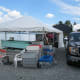 The lobster tanks foreground and cook shack in the background.