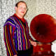 My husband standing next to Lillie Langtry's gramophone.