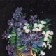 Blue and white flowers in a horn basket clip art