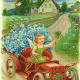 Blue flowers and angel vintage Christmas card