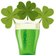 Three green shamrocks and a glass of green beer clip art