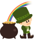 Leprechaun, pot of gold and rainbow clip art