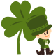 One green four-leaf clover with leprechaun