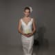 Mermaid style, silk taffeta fabric, V neckline sleeveless, cinched waistline.