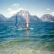 Windsurfing on beautiful Jackson Lake in the Tetons