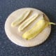 Banana is peeled and halved lengthways