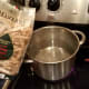 Fill a medium pot with water and boil your chosen noodles over medium-high heat until they cut easily with a fork. We love this dish but rarely have fettuccine noodles, so tonight we used penne.