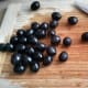 Slicing the olives.