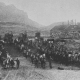 Ore wagons from the Silver King mine at the Pinal mills, circa 1885