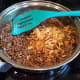 I mixed my re-hydrated onions in when the hamburger was almost fully cooked.