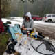 A large boulder gave us a makeshift table top to hold condiments, chips and buns.