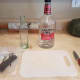 I start by setting up all of my ingredients with a cutting board and a sharp knife.