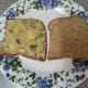 Spread some of the potato stuffing on one slice of bread.