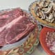 Salted and peppered pork, sliced mushrooms, and minced shallot