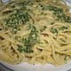 Pasta with pesto sauce.