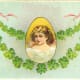 Vintage pretty woman portrait surrounded by garlands of green shamrocks