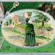 Vintage greeting card: Pretty woman dressed in green preparing to go to mass on St. Patrick's Day