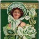 Vintage greeting cards: Woman dressed in green with bonnet for St.Patrick's Day
