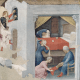 This 1425 painting by Gentile da Fabriano depicts St. Nicholas dropping off money for three sisters whose father could not afford to pay their dowries.