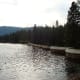 View of the dam creating Hume Lake — Fresno County, Sequoia National Forest, California.