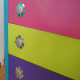 Upcycled DIY Dresser Drawer Detail - Drawers painted in colors to reinforce room's palette.