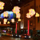 Auspicious Chinese well-wishes over the main street of Singapore Chinatown in 2021.