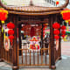 Waterloo Street festive market typically features a huge Cai-Shen, or Chinese God of Money, as its showpiece. In 2021 though, because of the COVID-19 pandemic, the statue was replaced by a festive pavilion.