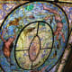 Stained glass above The Fountain of Youth statue in the Fordyce Bathhouse