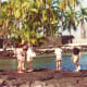 Chief's thatched building in background at Place of Refuge on Big Island of Hawaii