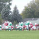 Line of scrimmage. Waiting for the snap to the quarterback to begin play.