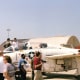 A T-2 Buckeye on static display during an airshow.