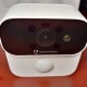 Note the camera's the reset button on top, motion detector dome, lens, infrared lights, microphone, LED, and spot light