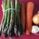 Some of the ingredients: asparagus, carrots, onion and garlic.