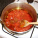 Chopped tomatoes are added to the curry paste