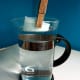 French Press with sheet clipped to the inside