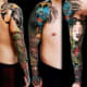 A sleeve tattoo with a hannya mask.
