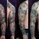 Floral sleeve with Dahlias and Roses