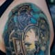 Broken clock tattoo.