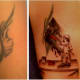 By incorporating the old tattoo design into the new tattoo, they have covered this up with humour.