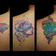 The darker greens when mixed with the red of the old tattoo have created a new colour.
