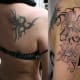 By adding and re-working and strengthening the lines of the old tattoo, the new cover-up tattoo has outshone itself.