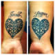 Wrist heart tattoos with kids names.