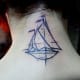 Ship tattoo on neck.