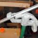 Placement for bending a 90 when using the deduct. The bender will be turned over and placed on the floor for actual bending.