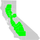 Central Valley of California pictured in Green.
