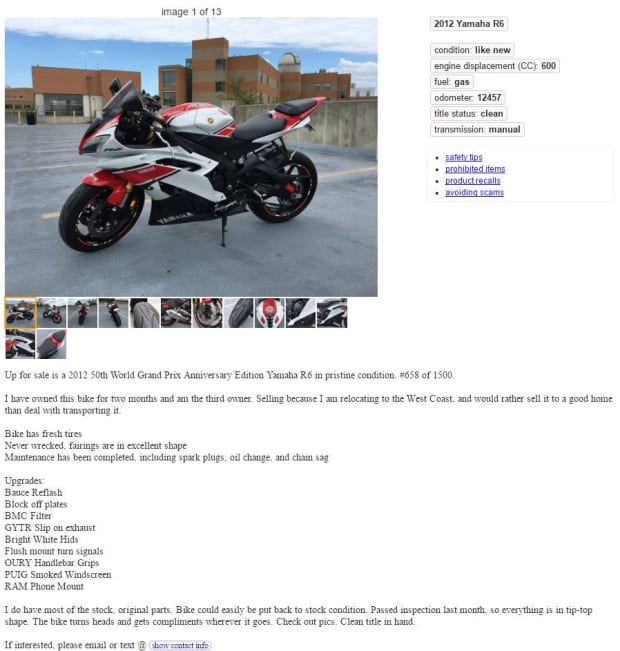 ninja motorcycle for sale craigslist