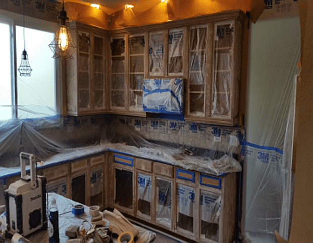 Mask Wall Cabinets For Spray Painting, How To Prep Cabinets For Spray Painting