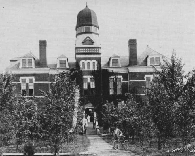Built in 1893, this was how the first building on the future University of Oklahoma campus appeared. All of the artifacts gathered for the Oklahoma History Museum was stored here. The building burned down in 1903.